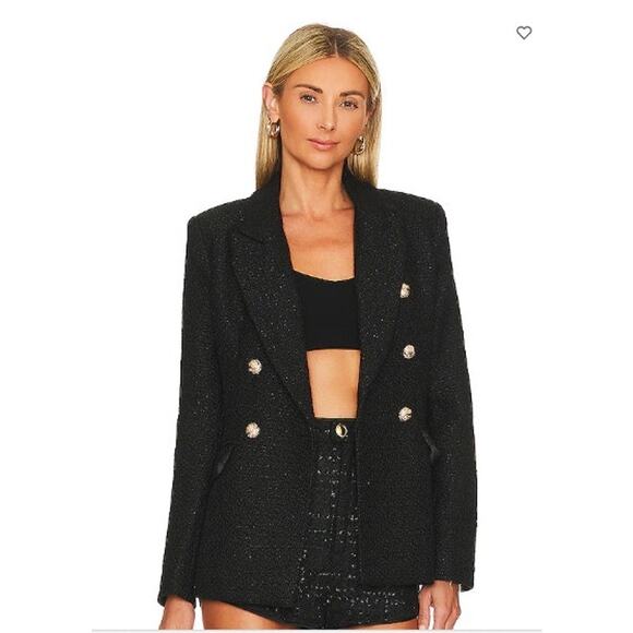 New NWT Revolve Line And Dot Darling Black Tweed Wool Blend Blazer Jacket XS - Picture 5 of 14